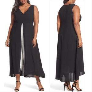 EUC Adrianna Papell Elegant Breezy Black White V Neck Dressy Skirted Jumpsuit 16